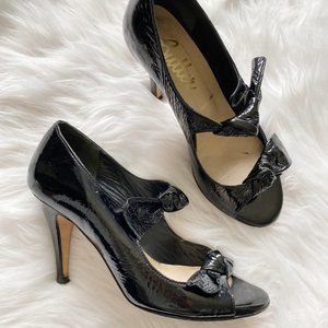 Butter Black Double Bow Heels Italy Peep Toe